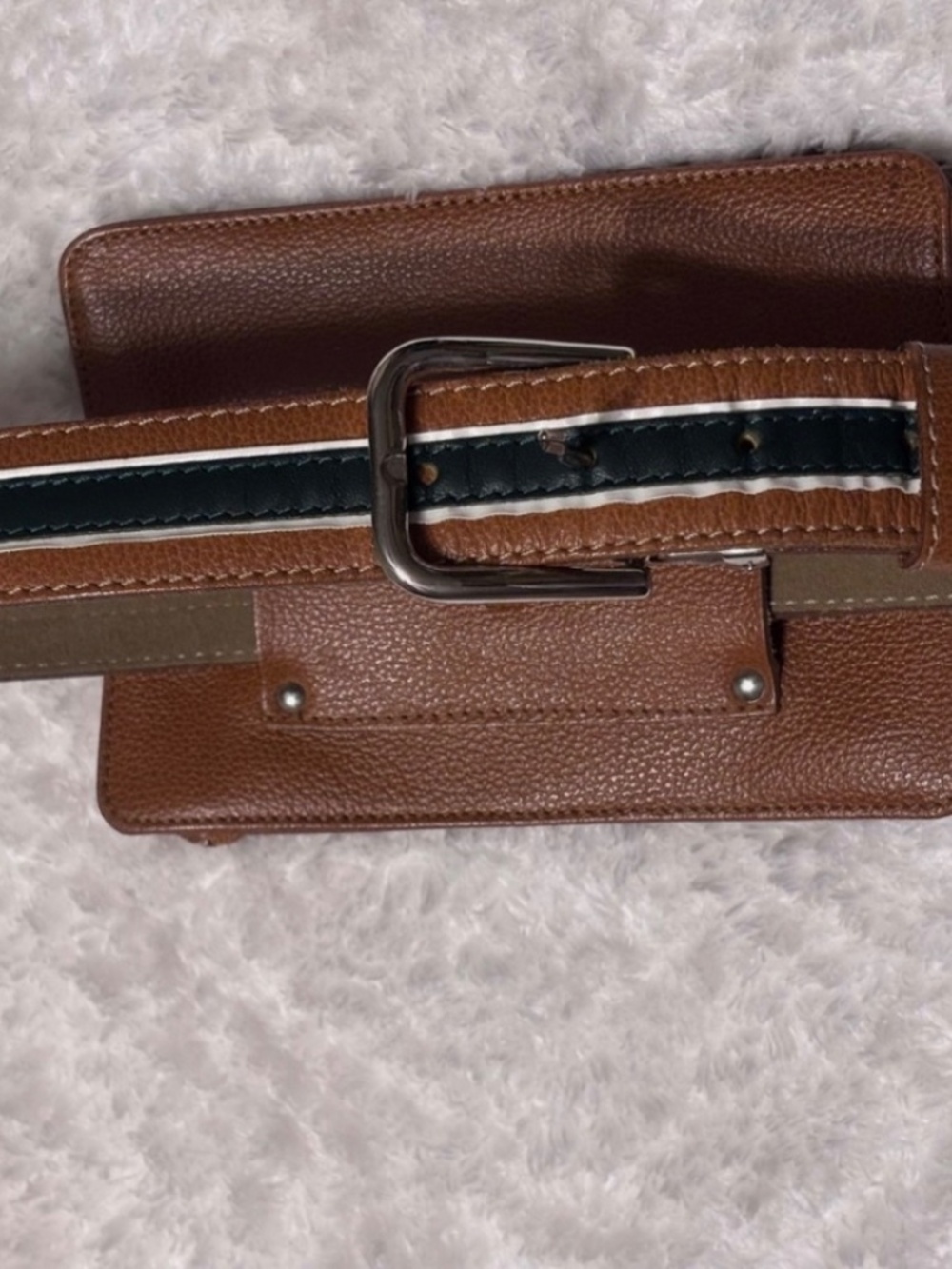 Rolland Garros Le Tanneur Leather Belt Bag Tan/Green - Picture 2 of 10